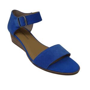 Lucky Brand Riamsee Blue Suede Open Toe Wedge Heel Sandals